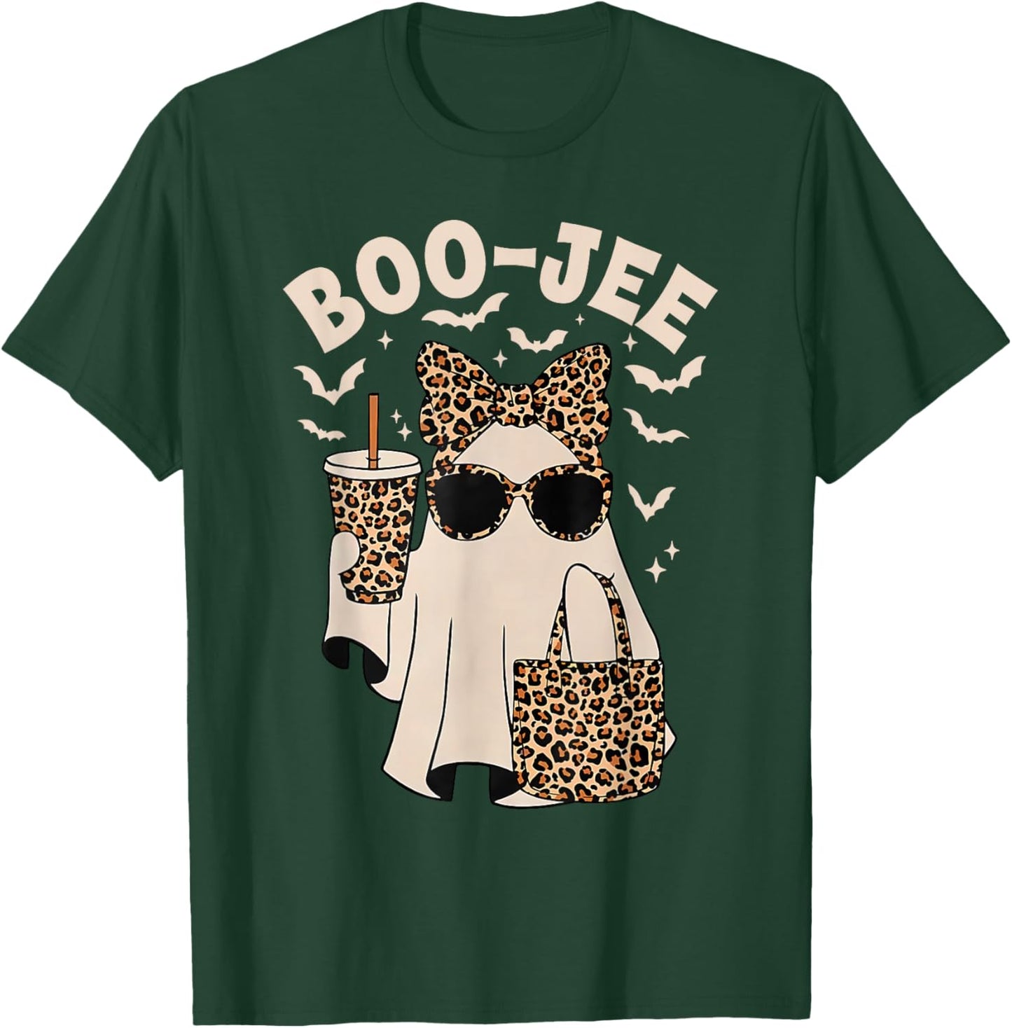 Boo JEE Boujee Leopard Ghost Halloween October Vibes T-Shirt - T-Shirt | Forest