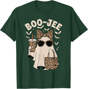 Boo JEE Boujee Leopard Ghost Halloween October Vibes T-Shirt - T-Shirt | Forest