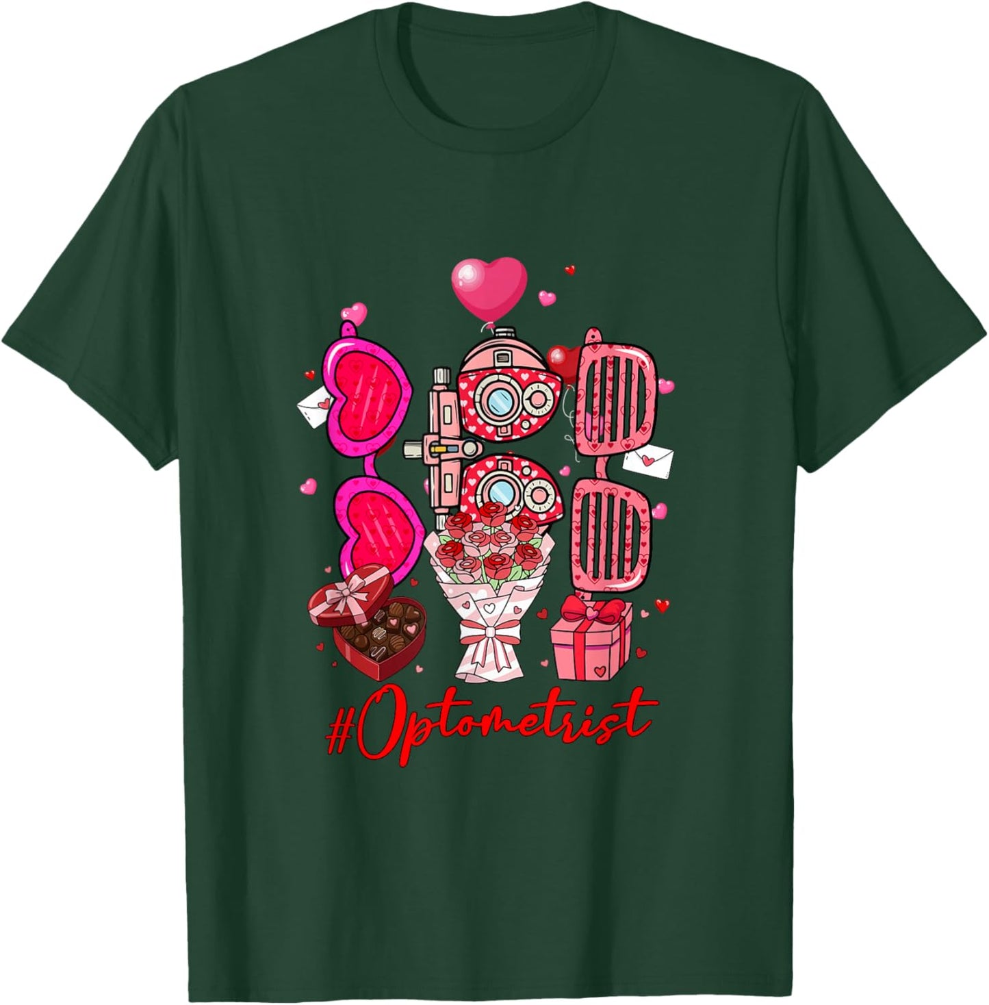 Optometrist Tools Hearts Flowers Valentine's Day Joke Single T-Shirt - T-Shirt | Forest