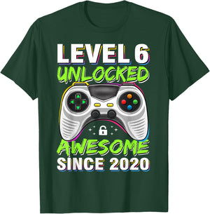 Level 6 Unlocked Awesome Since 2020 6th Birthday Gaming Boys T-Shirt - T-Shirt | Forest