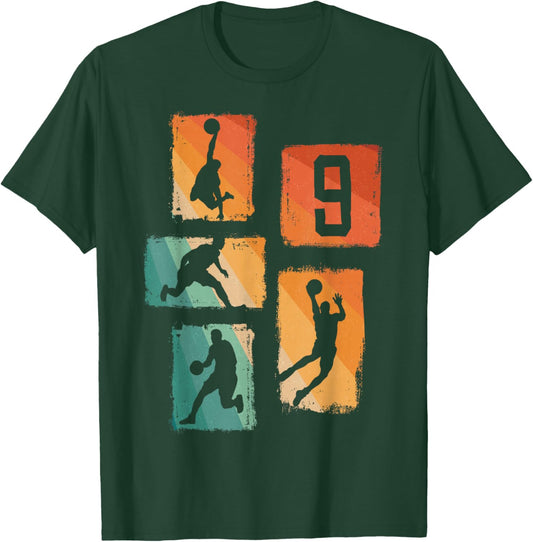 9th Birthday Boys Basketball Player Basketball 9 Years Old T-Shirt - T-Shirt | Forest