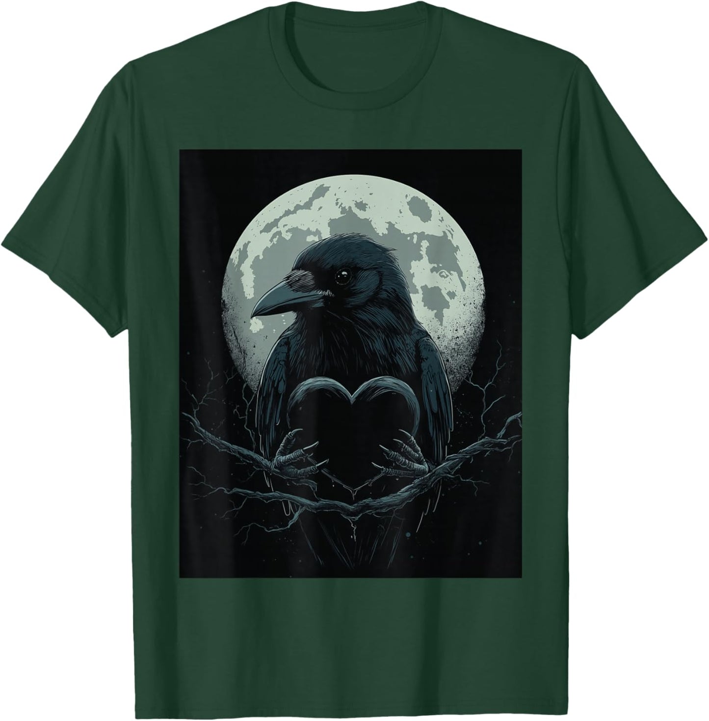 Raven Heart Men Moon Black Gothic Women Black Crow T-Shirt - T-Shirt | Forest