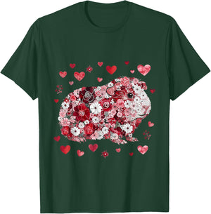 Guinea Pig Valentine Floral Art for Guinea Pig Lovers Couple T-Shirt - T-Shirt | Forest