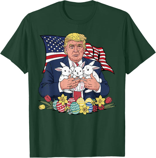 Easter Trump Bunnies Eggs US Flag Patriotic Men Women Kids T-Shirt - T-Shirt | Forest