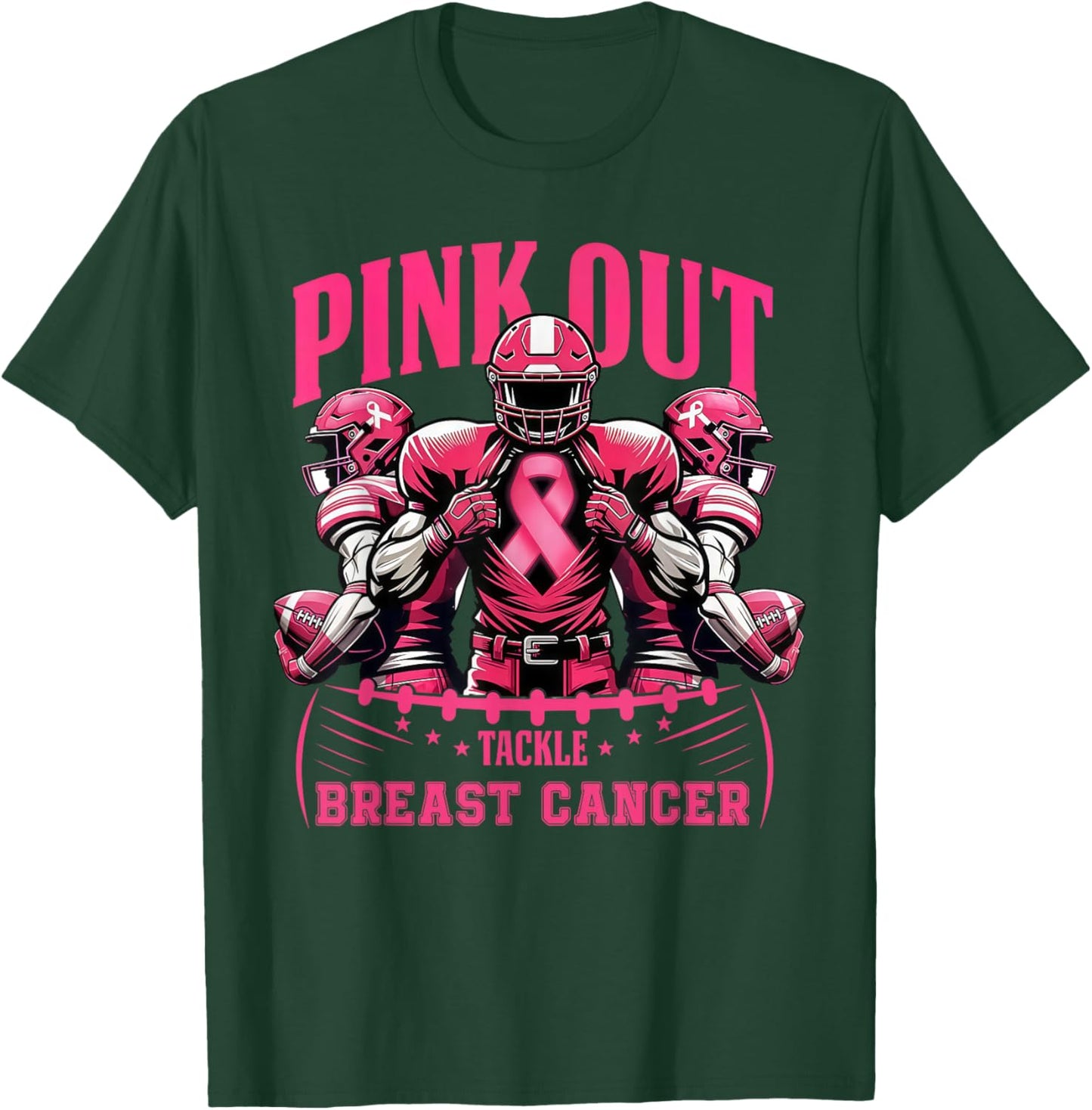 Pink Out Tackle Breast Cancer Awareness Football Boys Kids T-Shirt - T-Shirt | Forest