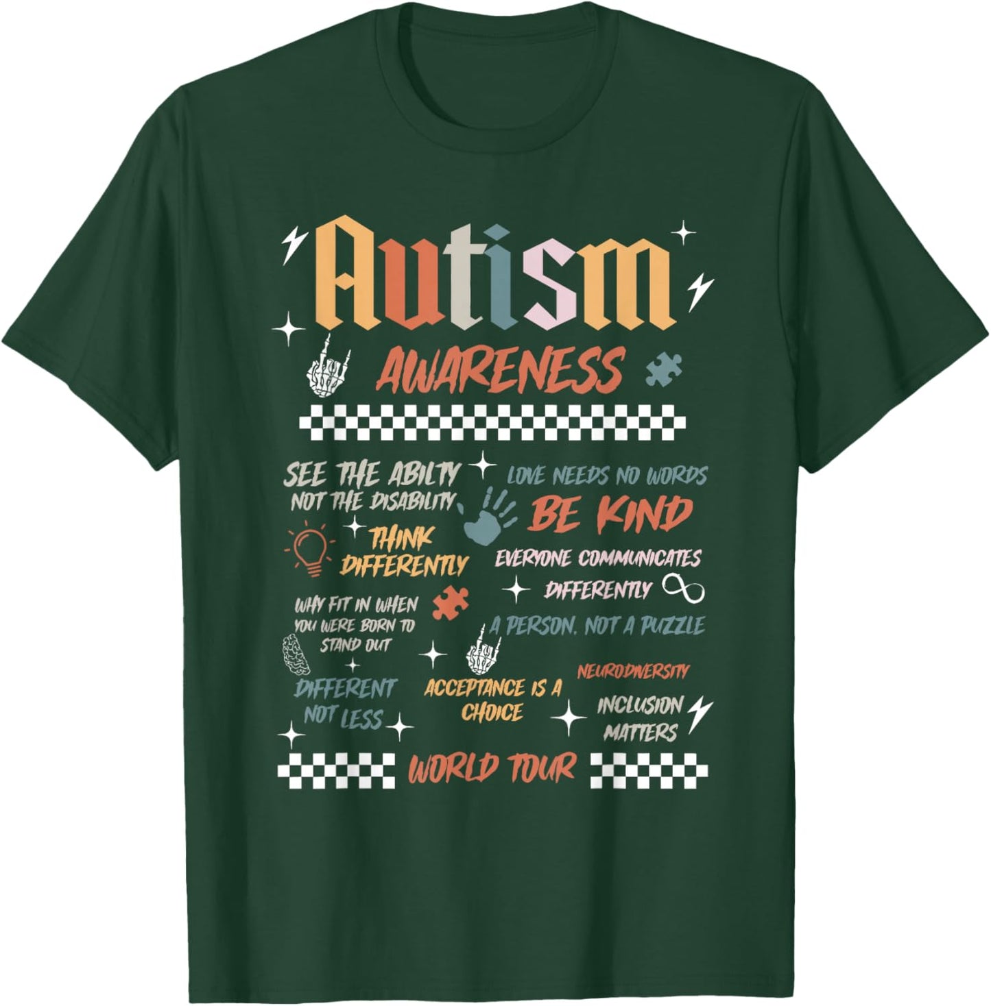 Autism Awareness World Tour Be Kind Acceptance is A Choice T-Shirt - T-Shirt | Forest