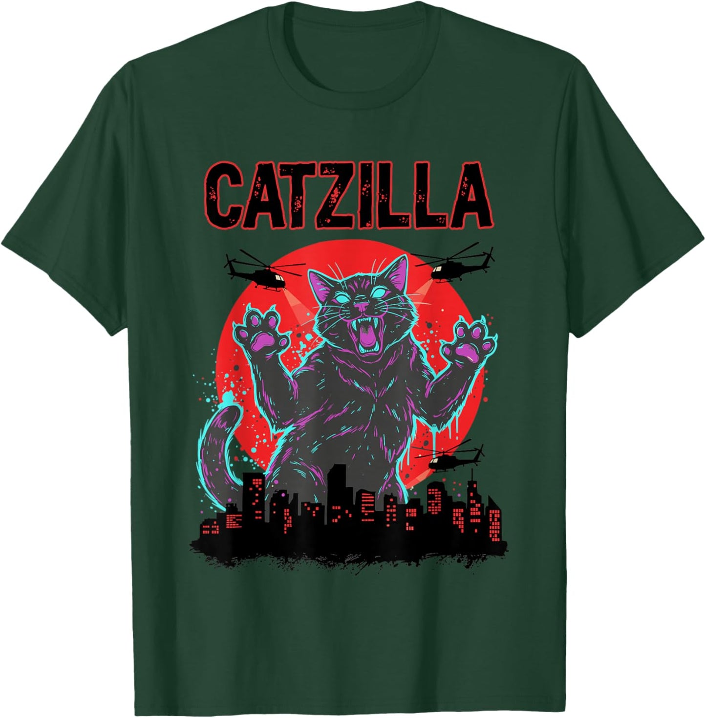 Catzilla Cat Japanese Art Funny Women Boys and Girls T-Shirt - T-Shirt | Forest