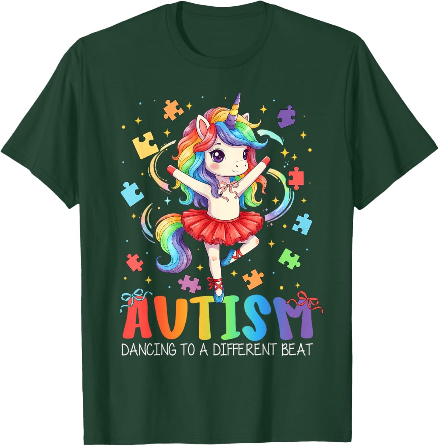 Dancing to A Different Beat Unicorn Autism Awareness Girl T-Shirt - T-Shirt | Forest