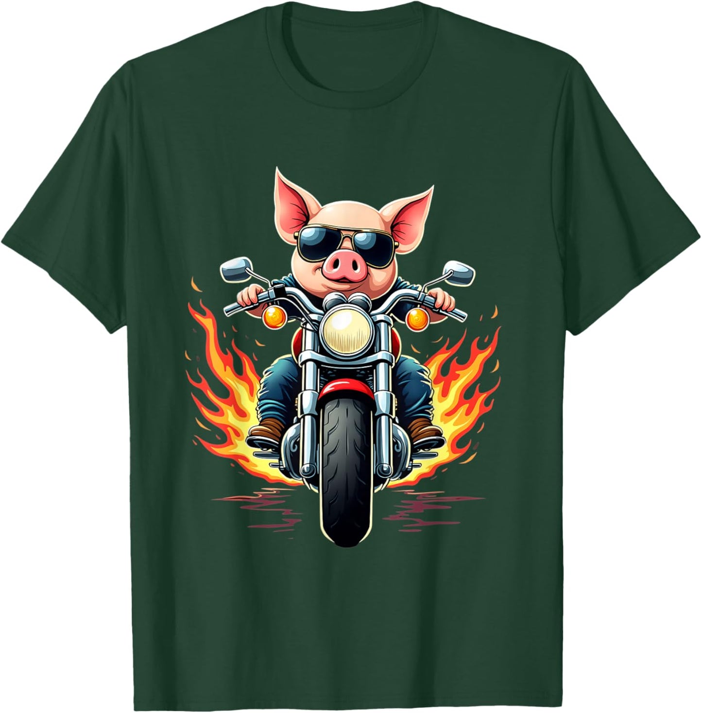 Funny Pig Riding a Motorcycle Design Pig Lovers T-Shirt - T-Shirt | Forest