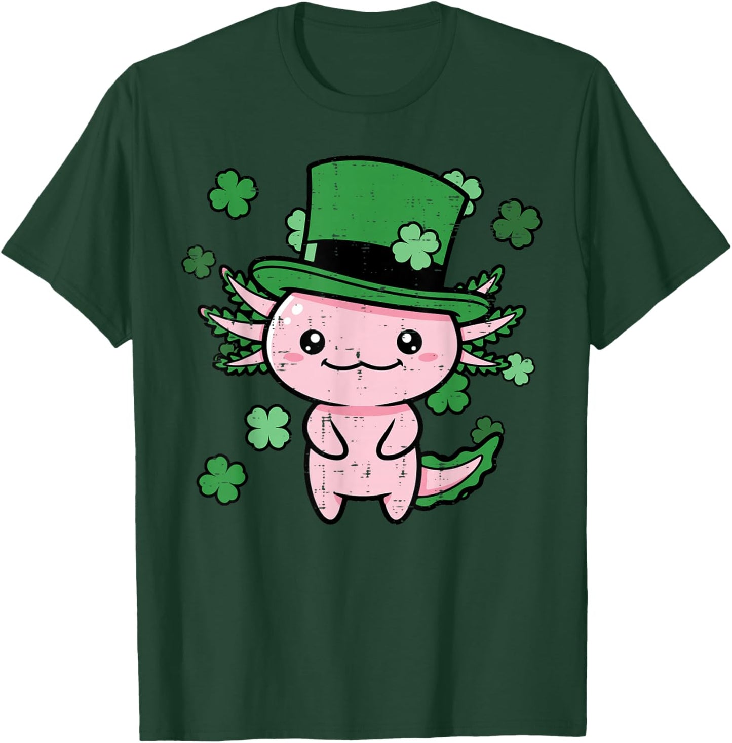 St Patricks Day Axolotl Top Hat Saint Paddys Kids Women Men T-Shirt - T-Shirt | Forest