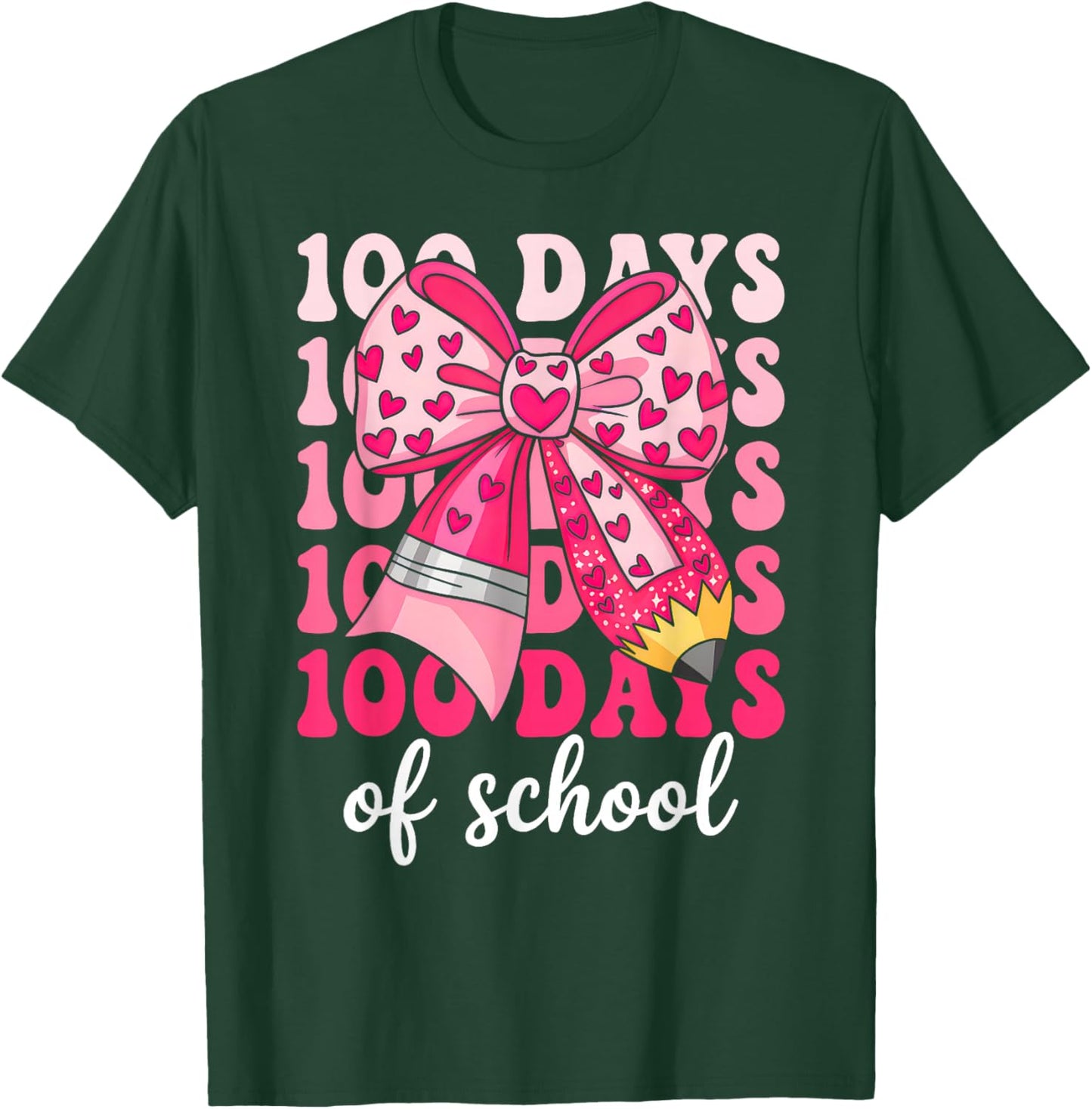 100 Days of School Coquette Bow Girls 100th Day of School T-Shirt - T-Shirt | Forest