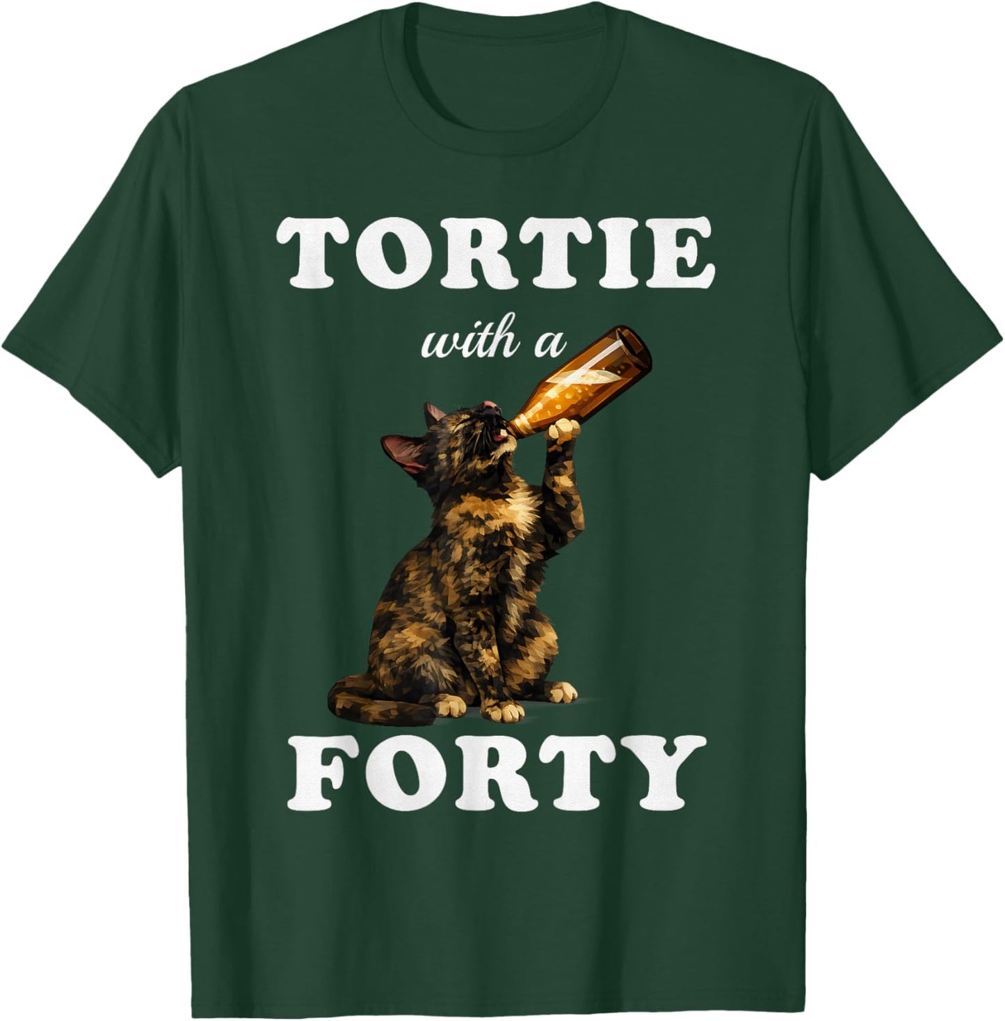 Funny Tortie Cat Drinking Beer Tortoiseshell Mom Dad Pet T-Shirt - T-Shirt | Forest