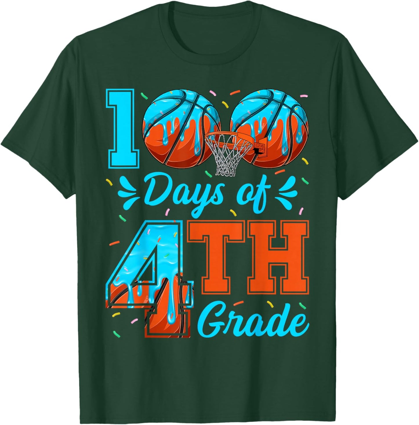 100 Days of 4th Grade Basketball 100th Day of School Boys T-Shirt - T-Shirt | Forest