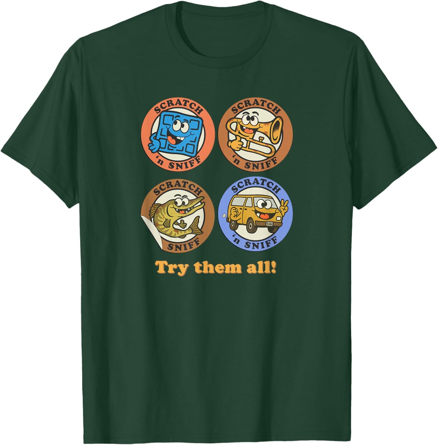 Retro 80s Scratch 'n Sniff Dirty Cartoon 4 Character Mashup T-Shirt - T-Shirt | Forest
