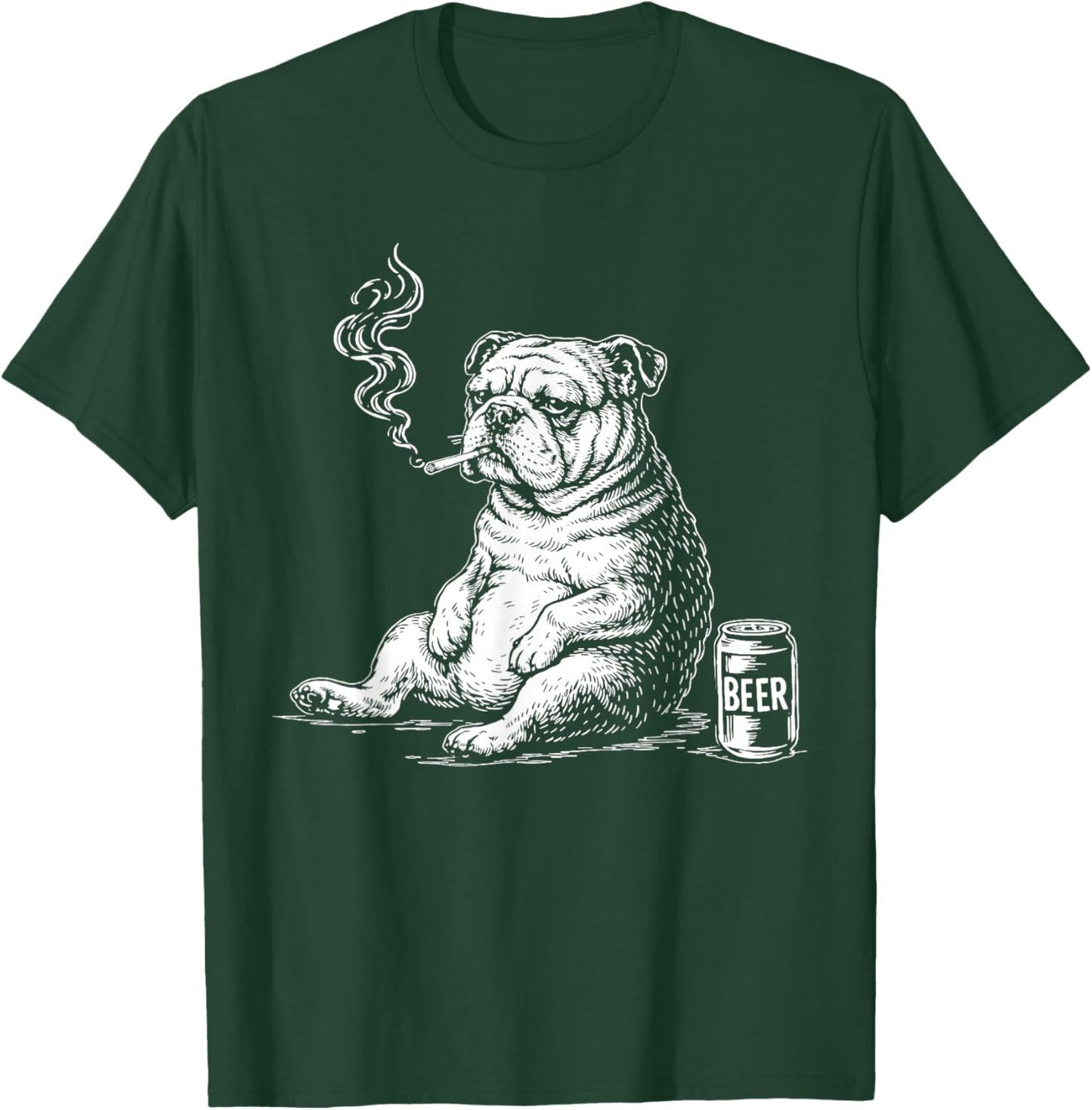 Smoking Bulldog with Beer Sarcastic Meme T-Shirt - T-Shirt | Forest