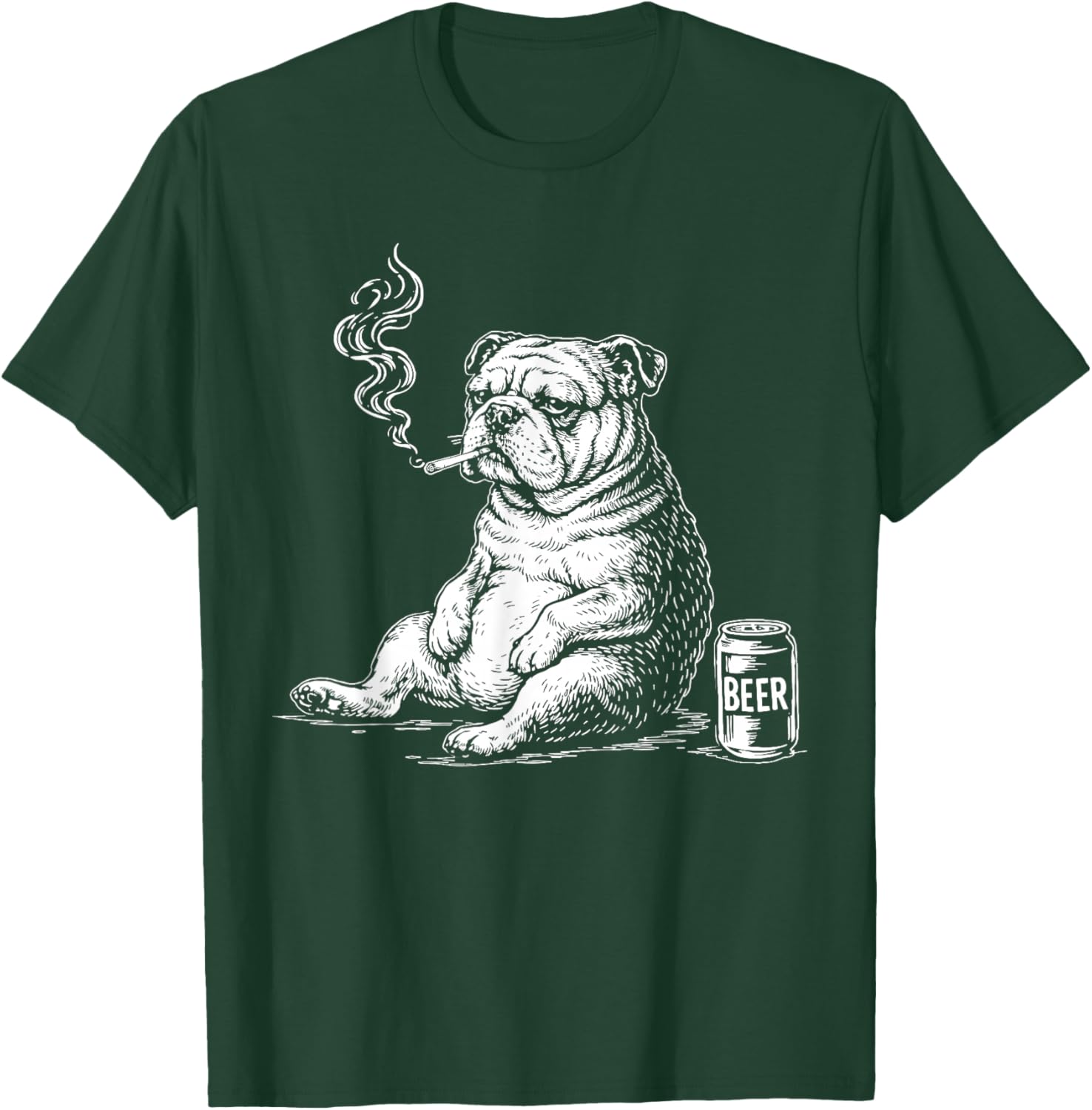 Smoking Bulldog with Beer Sarcastic Meme T-Shirt - T-Shirt | Forest