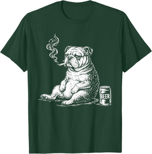 Smoking Bulldog with Beer Sarcastic Meme T-Shirt - T-Shirt | Forest