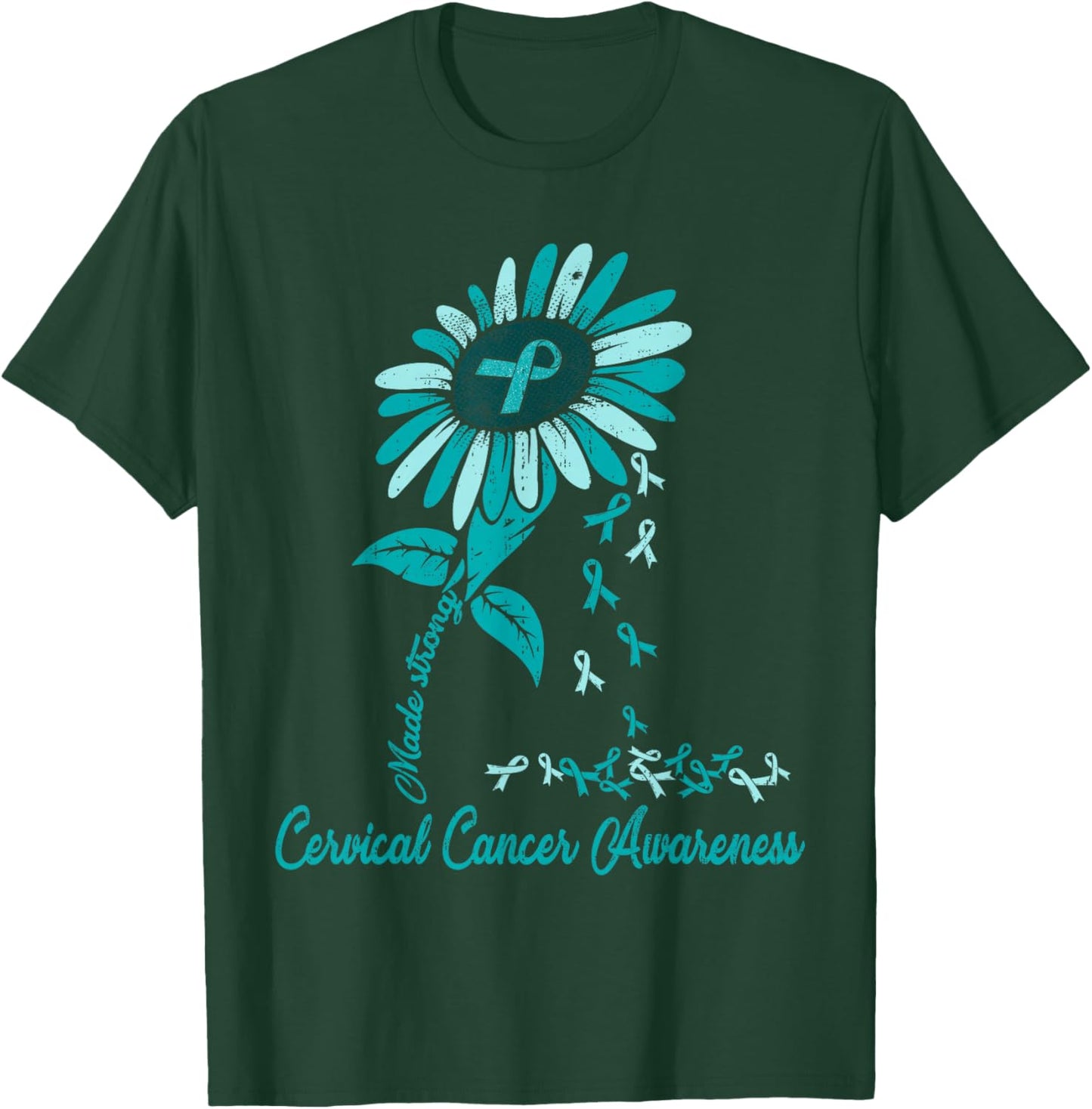 Cervical Cancer Awareness Sunflower Ribbon Teal Girls T-Shirt - T-Shirt | Forest
