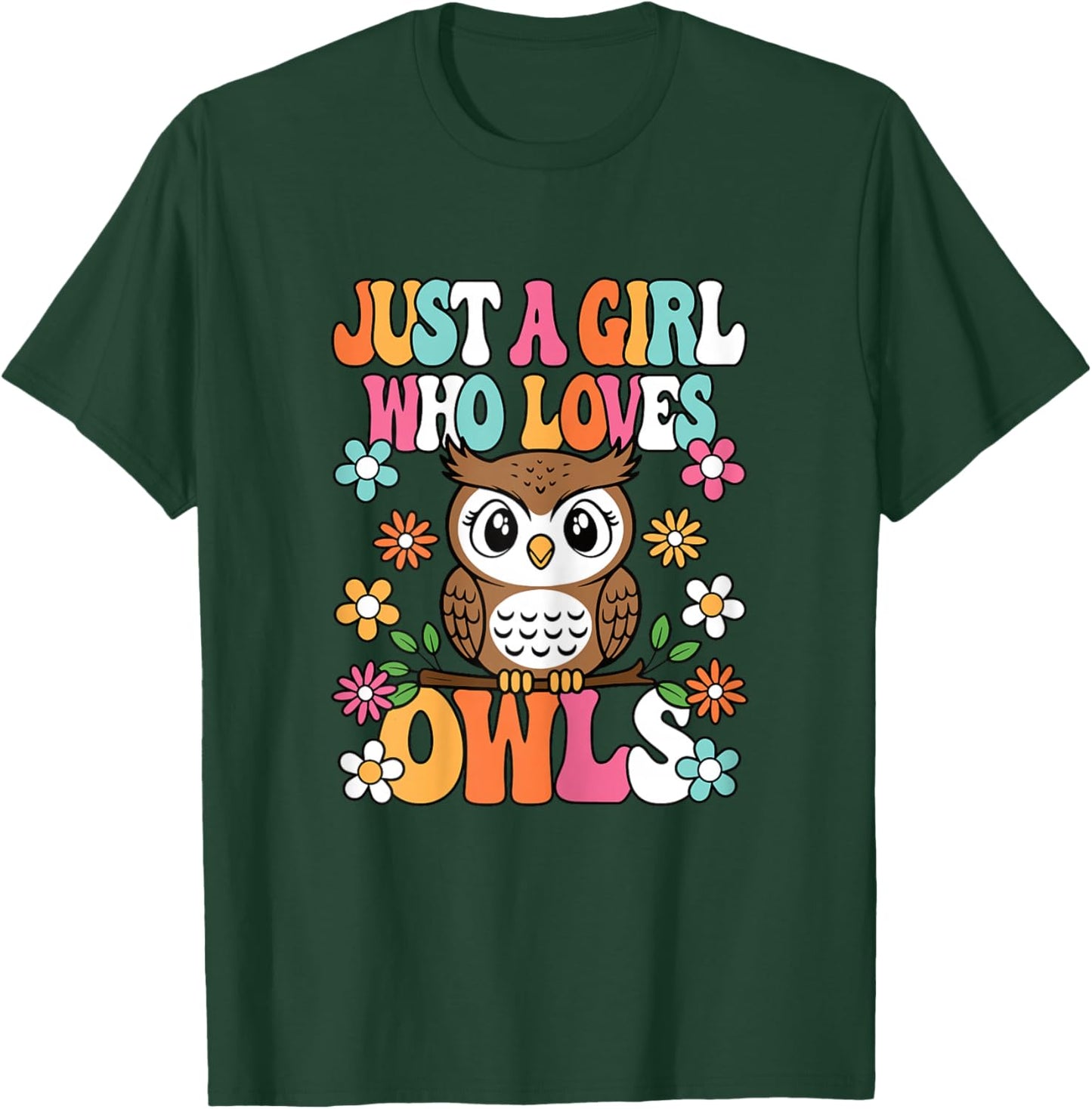 Just A Girl Who Loves Owls Cute Groovy Owl Lover Kids T-Shirt - T-Shirt | Forest