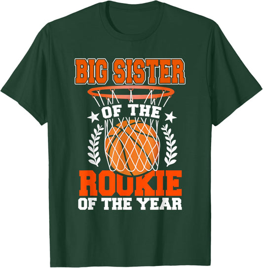 Big Sister of Rookie 1st Basketball Bday Theme Matching T-Shirt - T-Shirt | Forest