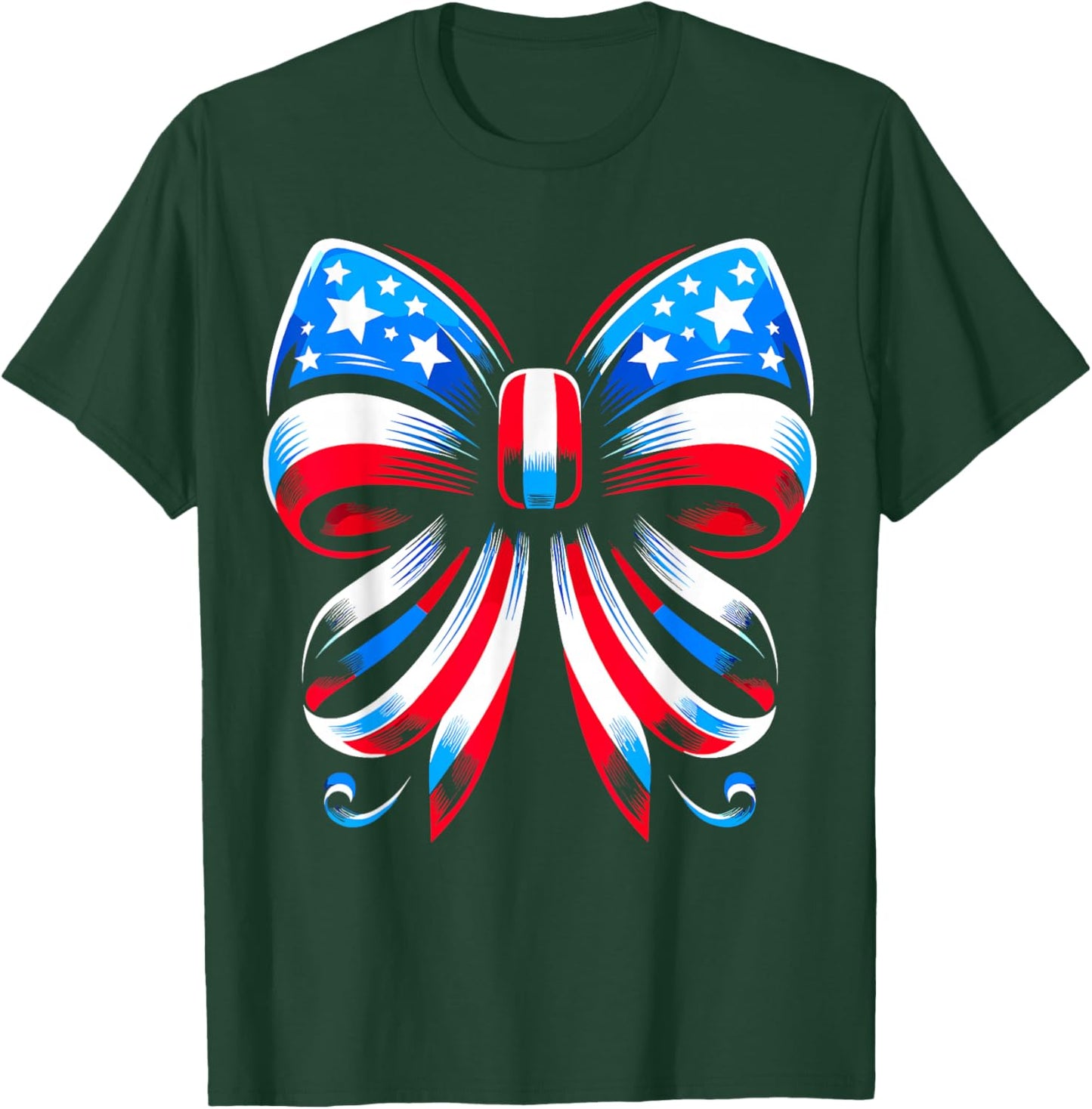 Coquette Bow Ribbon Red White Blue USA Flag 4th of July T-Shirt - T-Shirt | Forest