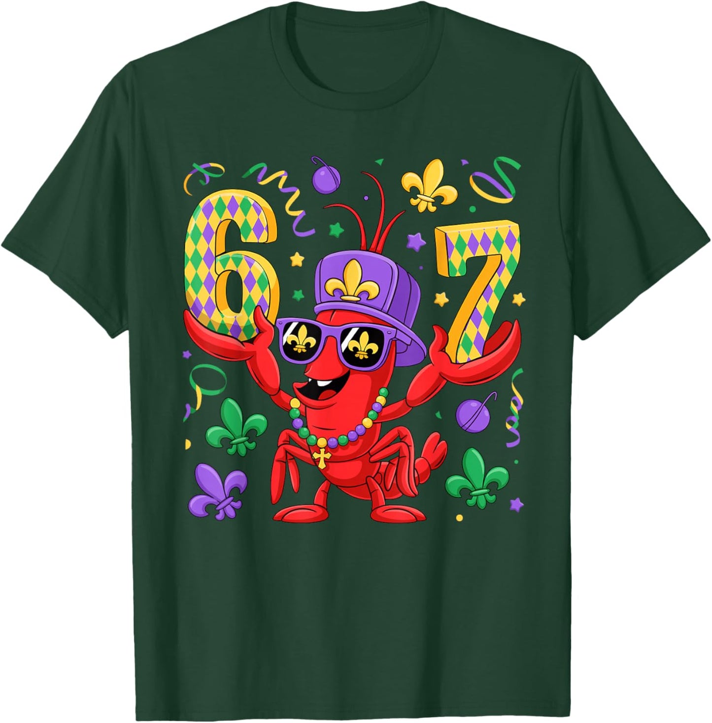 67 Mardi Gras Crawfish Beads Six Seven Carnival Boy Kids 6 7 T-Shirt - T-Shirt | Forest