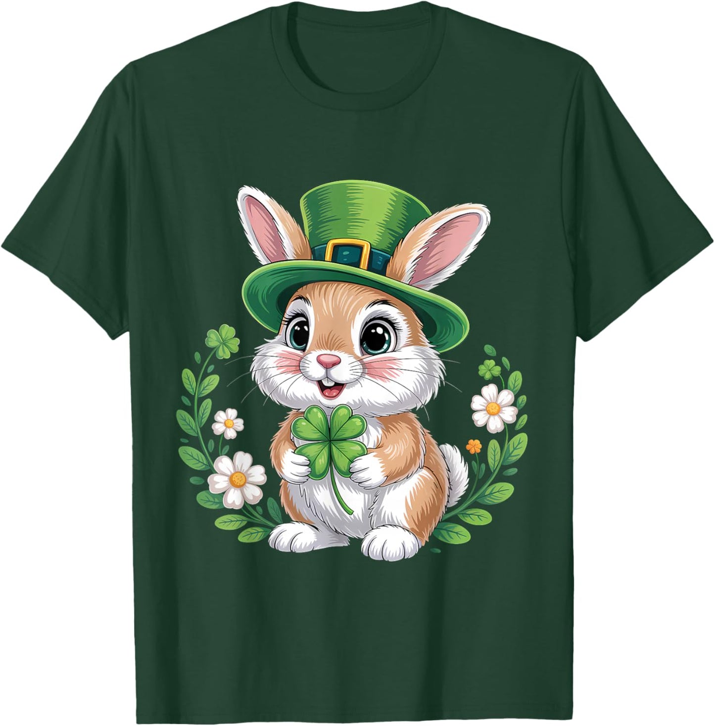 St Patricks Day Bunny Clover T-Shirt - T-Shirt | Forest