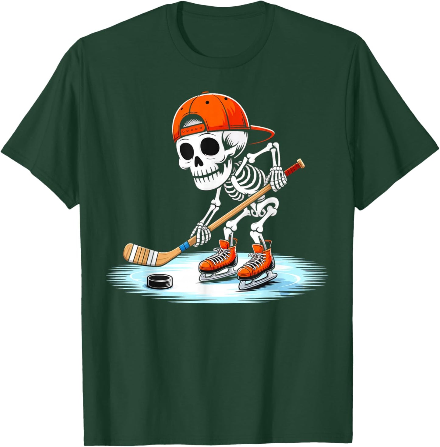 Skeleton Ice Hockey Halloween Costume Gift Boys Kids T-Shirt - T-Shirt | Forest