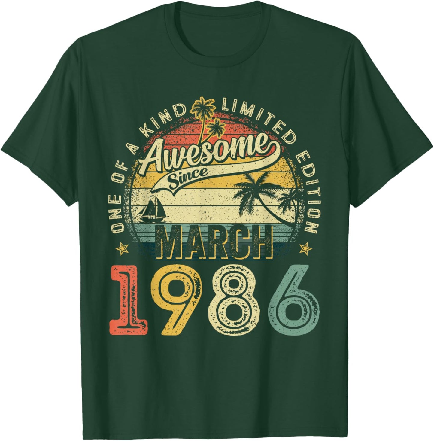 40 Year Old Awesome March 1986 Vintage 40th Birthday Men Him T-Shirt - T-Shirt | Forest