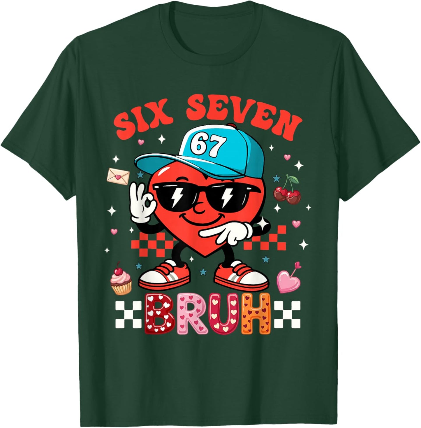 Funny Six Seven 67 6 7 Meme Heart Valentines Bro Kids Boys T-Shirt - T-Shirt | Forest