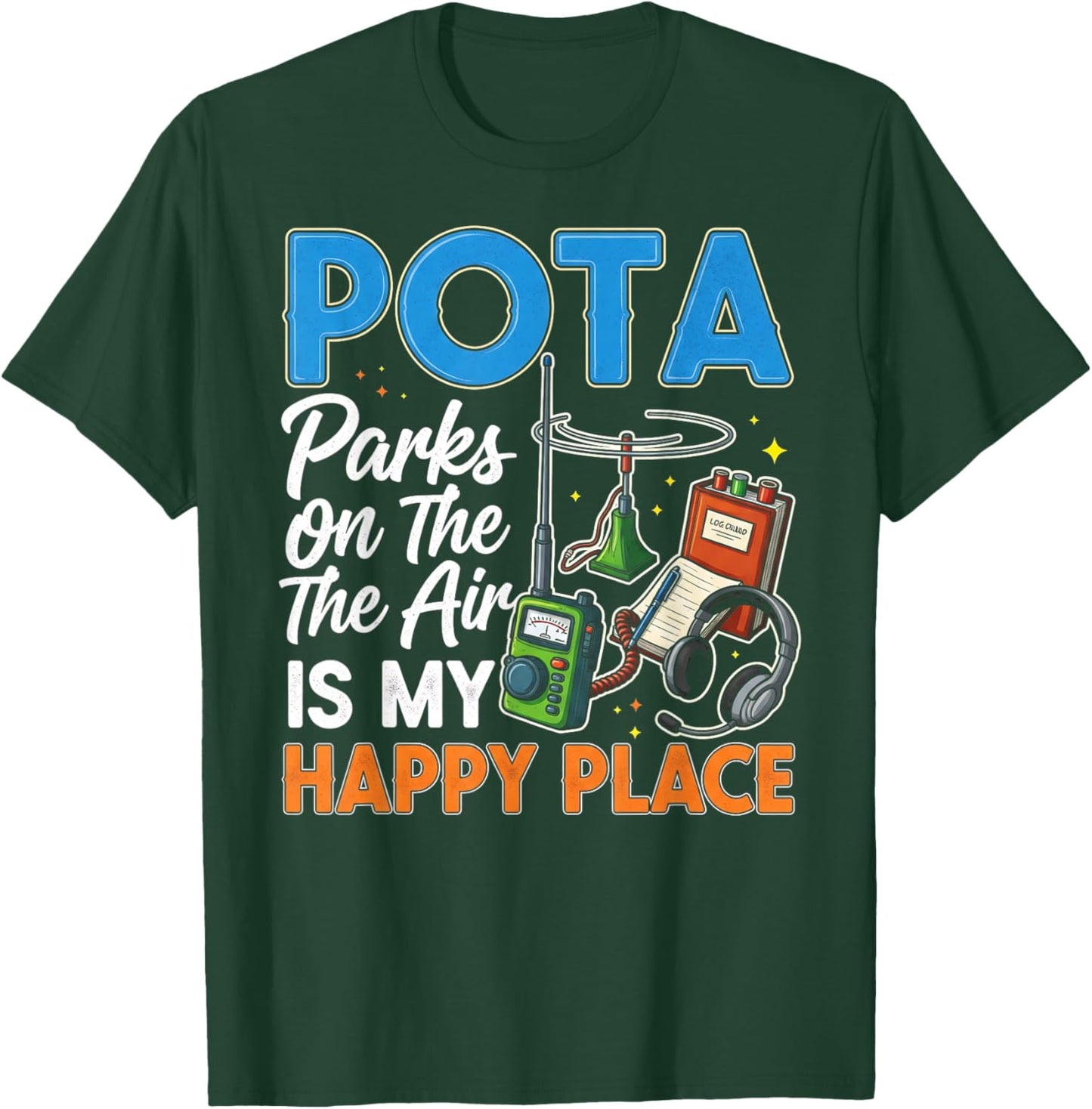 POTA Parks on The Air is My Happy Place Amateur Radio QCodes T-Shirt - T-Shirt | Forest
