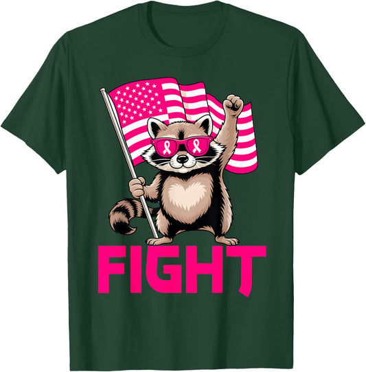 Feral Raccoon to Support Women in October We Wear Pink Flag T-Shirt - T-Shirt | Forest