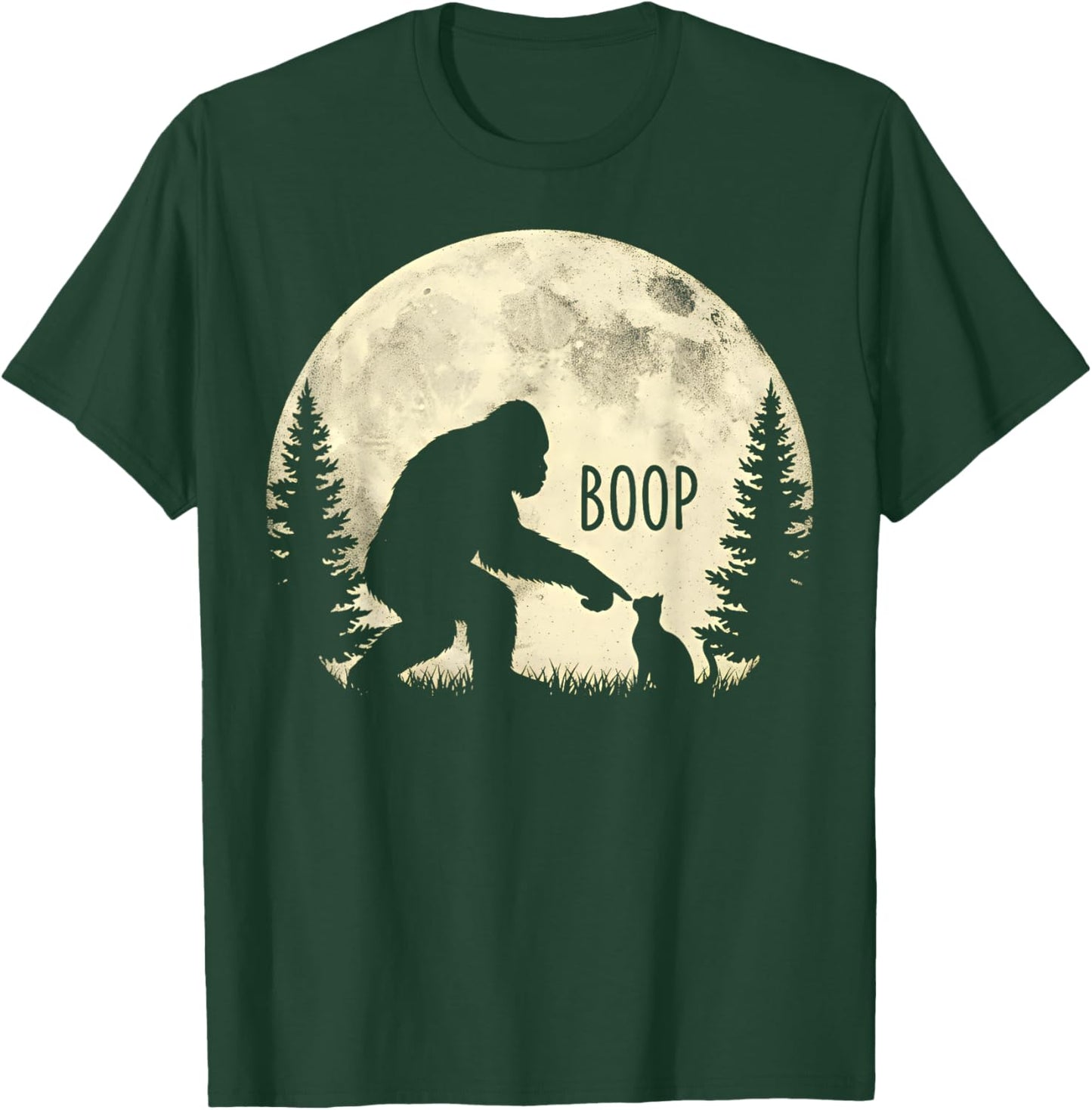 Fun Hand Boop Nose Bigfoot Cat Under Full Moon Night Lovers T-Shirt - T-Shirt | Forest