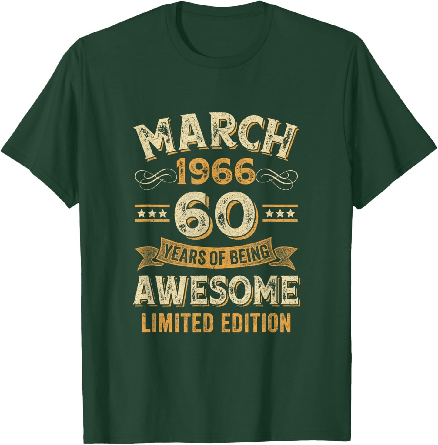 Awesome Vintage March 1966 60Th Birthday T-Shirt - T-Shirt | Forest