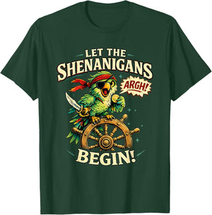 Argh Let The Pirate Shenanigans Begin Funny Parrot T-Shirt - T-Shirt | Forest