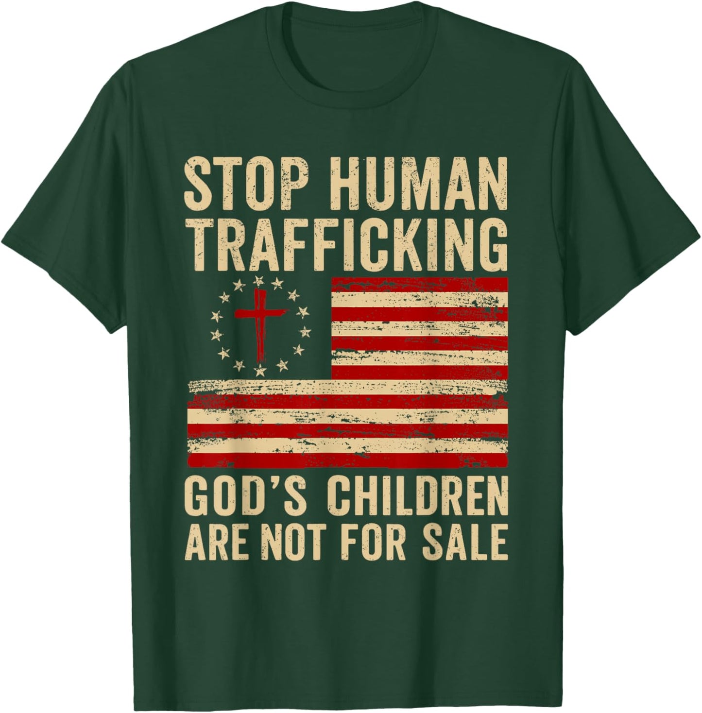 Human Trafficking Awareness USA Flag Stop Human Trafficking T-Shirt - T-Shirt | Forest