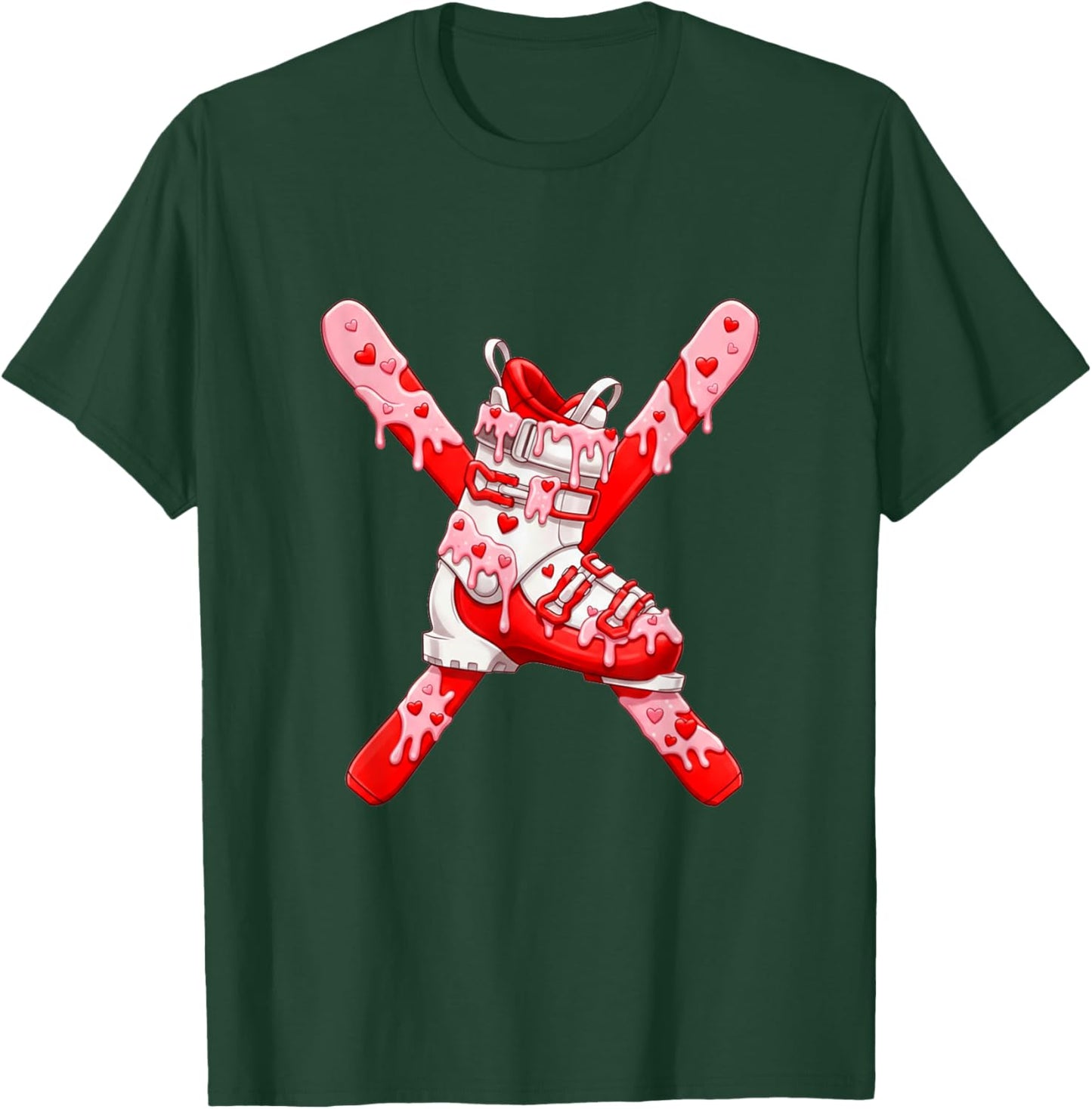 Skiing Skier Valentines Day Ice Cream Drip Heart Boys Girls T-Shirt - T-Shirt | Forest