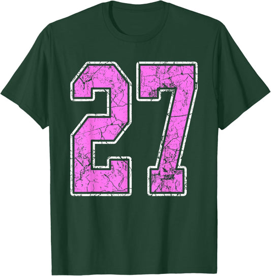 Grunge Pink and Pink Number 27 Jersey Player Uniform #27 T-Shirt - T-Shirt | Forest