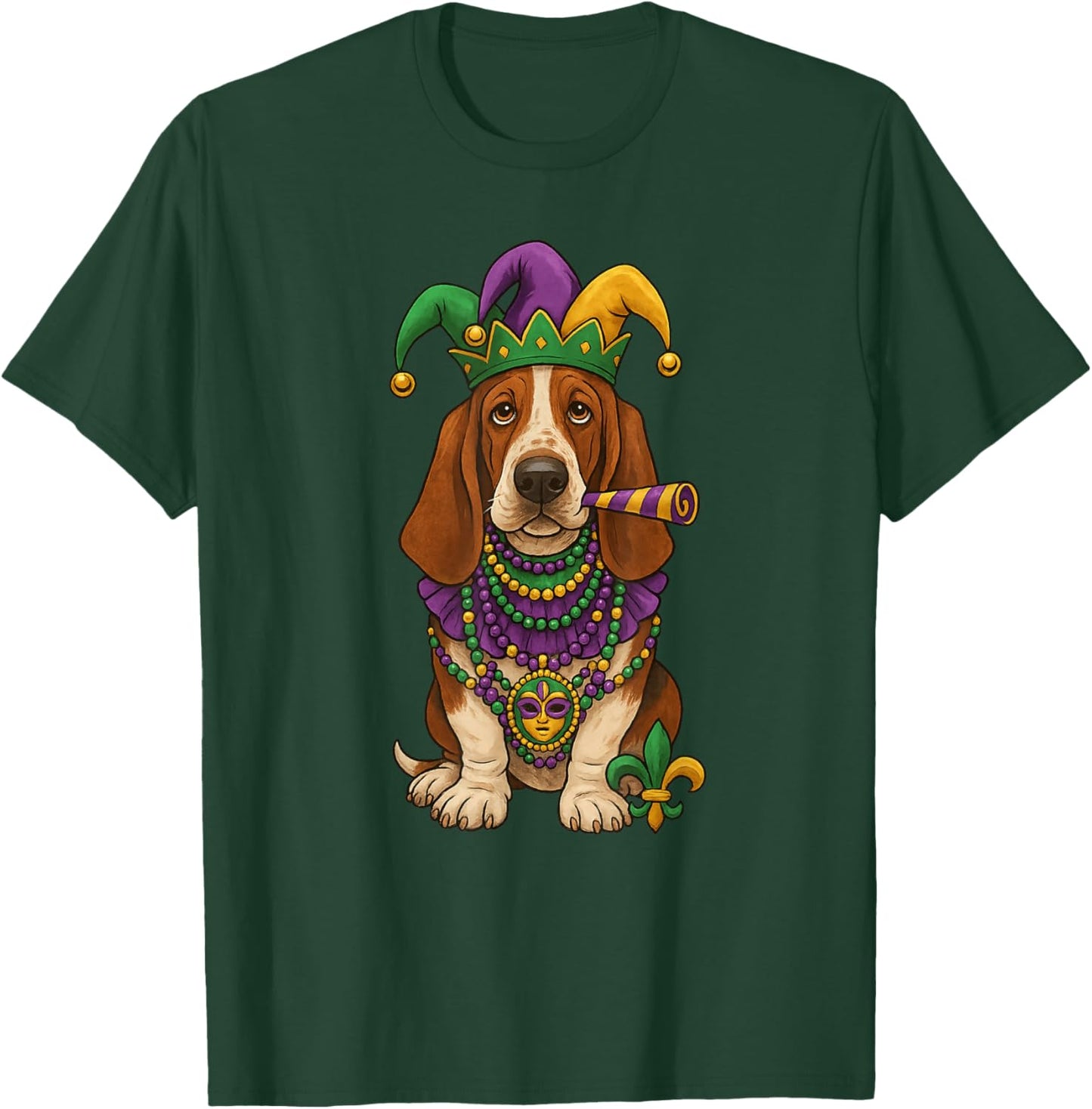 Mardi Gras, Basset Hound, Cute Dog T-Shirt - T-Shirt | Forest
