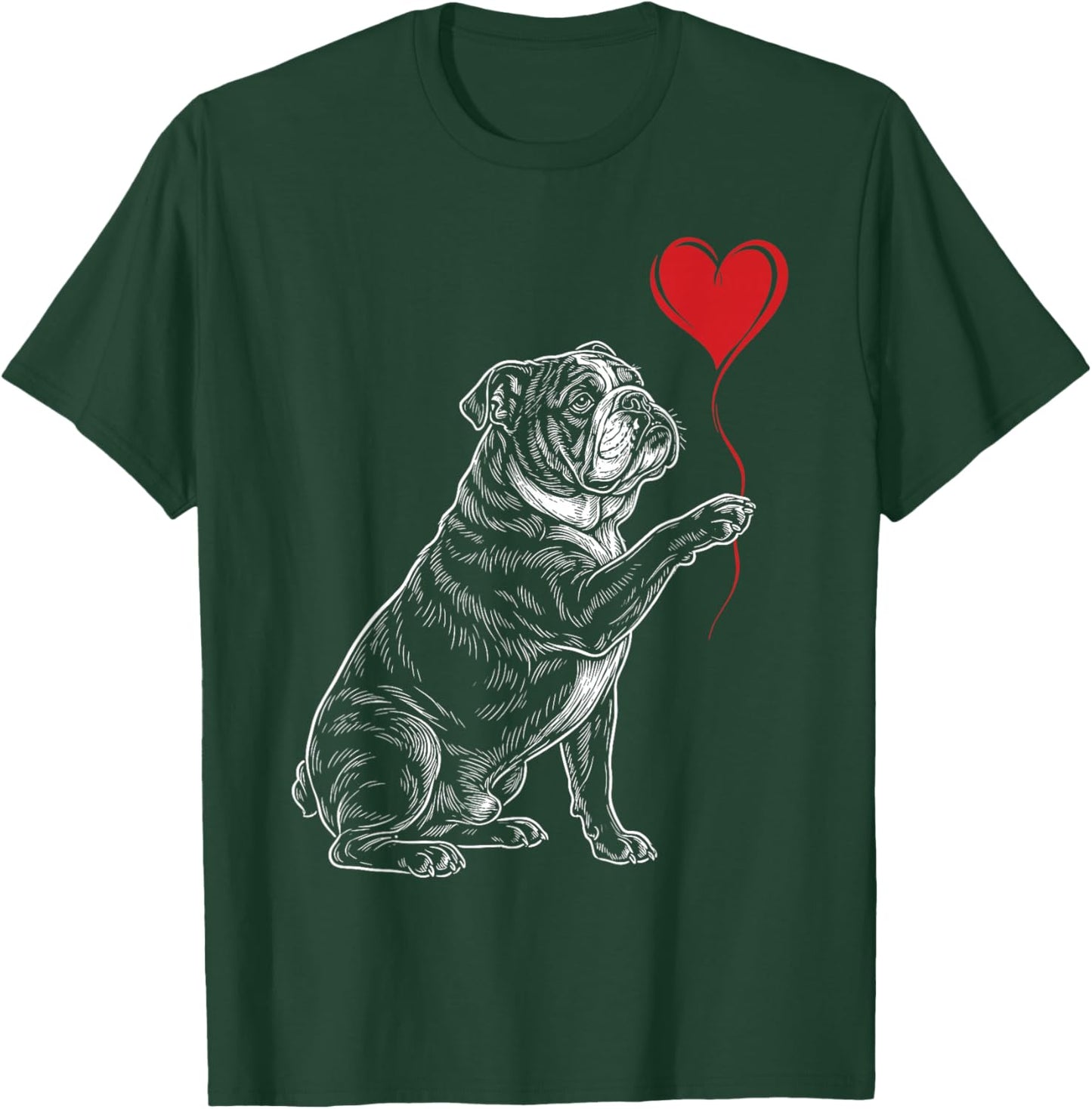 English Bulldog Dog Art Holding Heart Valentines T-Shirt - T-Shirt | Forest