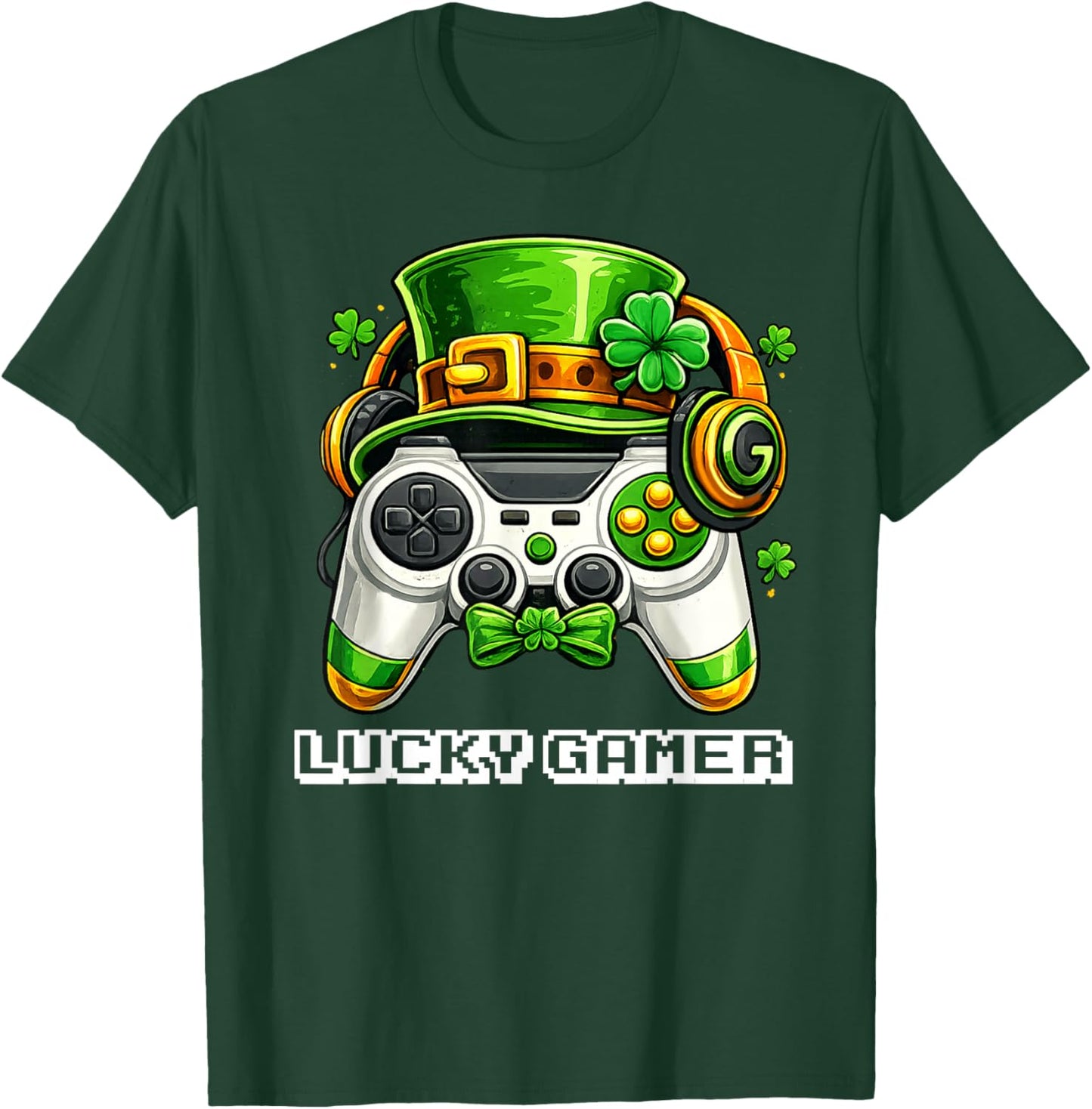 Lucky Gamer St Patricks Day Game Controller Boys Kids T-Shirt - T-Shirt | Forest