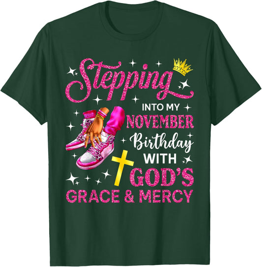 Stepping Into My November Birthday Queen Woman Girl Sneakers T-Shirt - T-Shirt | Forest