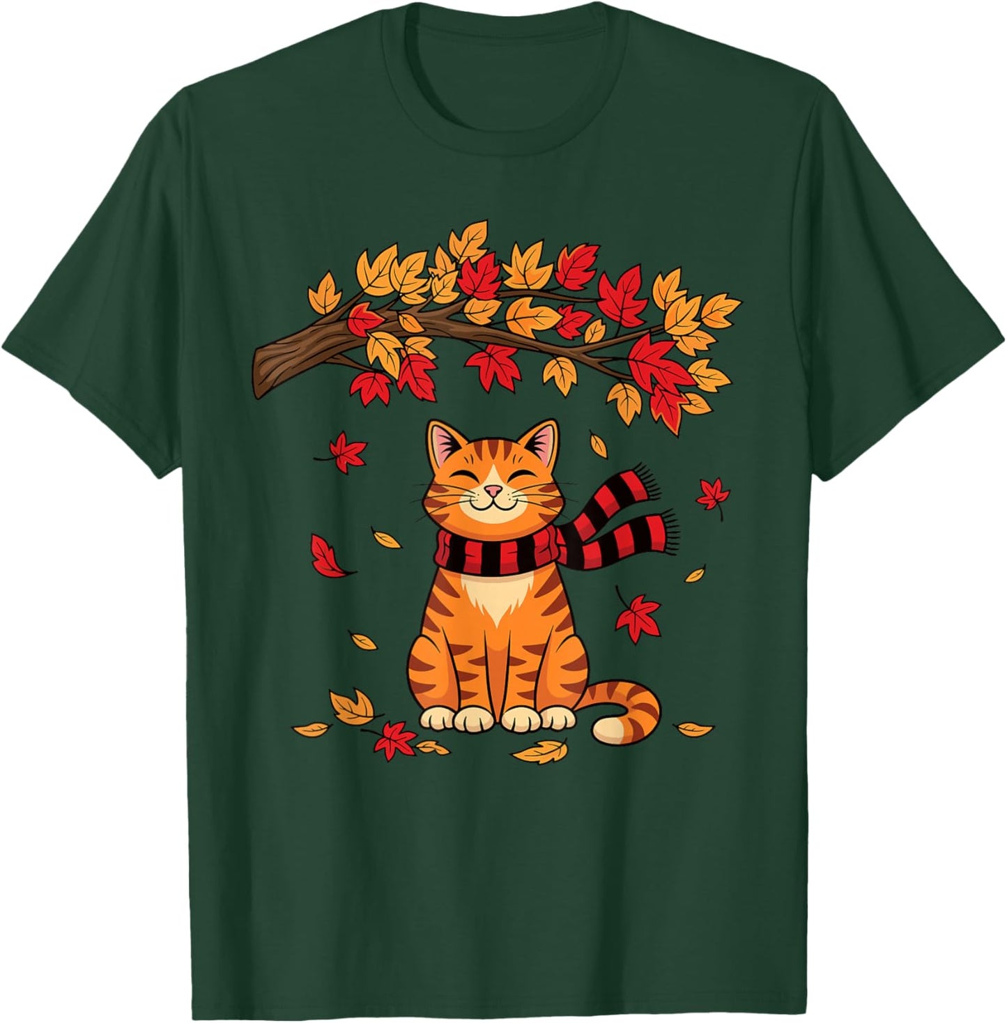 Cute Cat Leaf Fall Autumn Cat Thanksgiving It’s Fall Y’All T-Shirt - T-Shirt | Forest