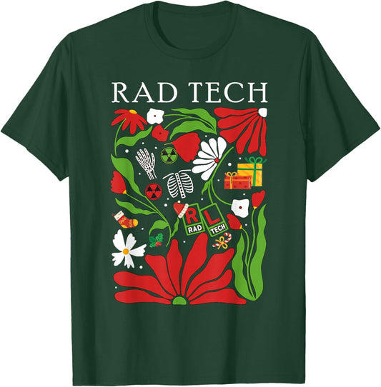 Christmas Radiology Boho Floral RAD Tech X-ray Technologist T-Shirt - T-Shirt | Forest