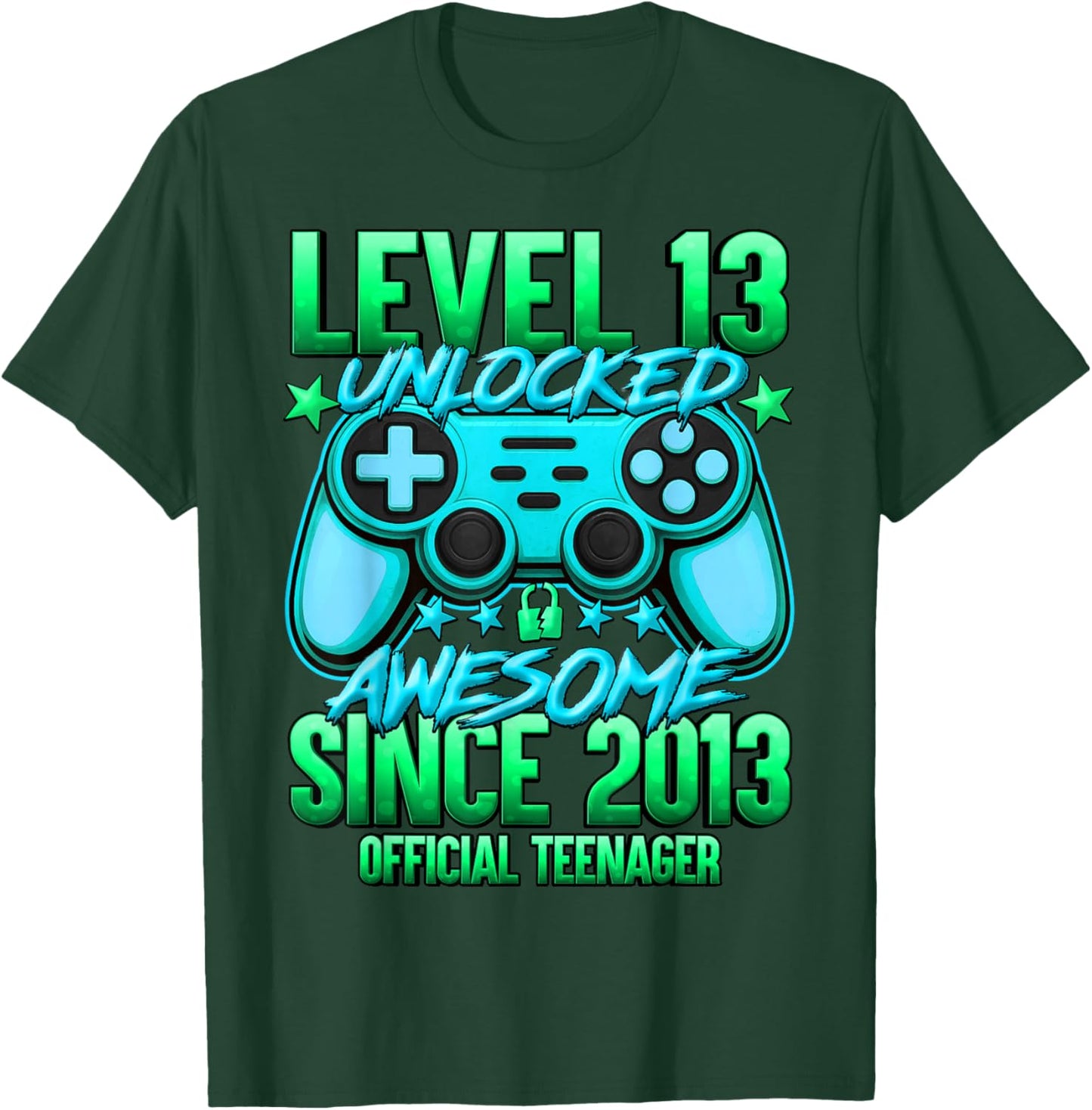 Official Teenager Level 13 Unlocked Boys 13th Birthday Boy T-Shirt - T-Shirt | Forest