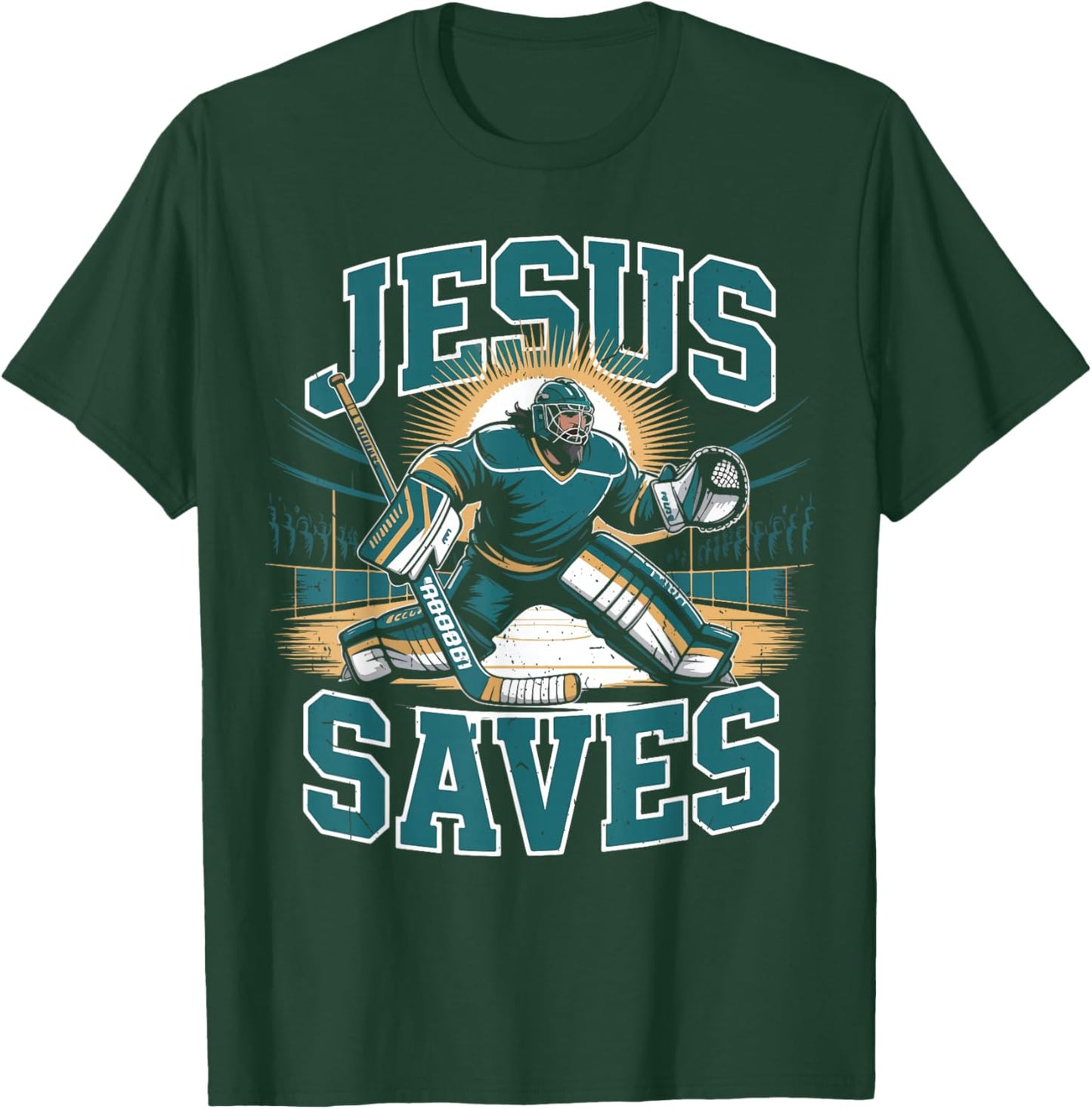 Christian Hockey Jesus Saves Goalie Humor Religious Hockey T-Shirt - T-Shirt | Forest