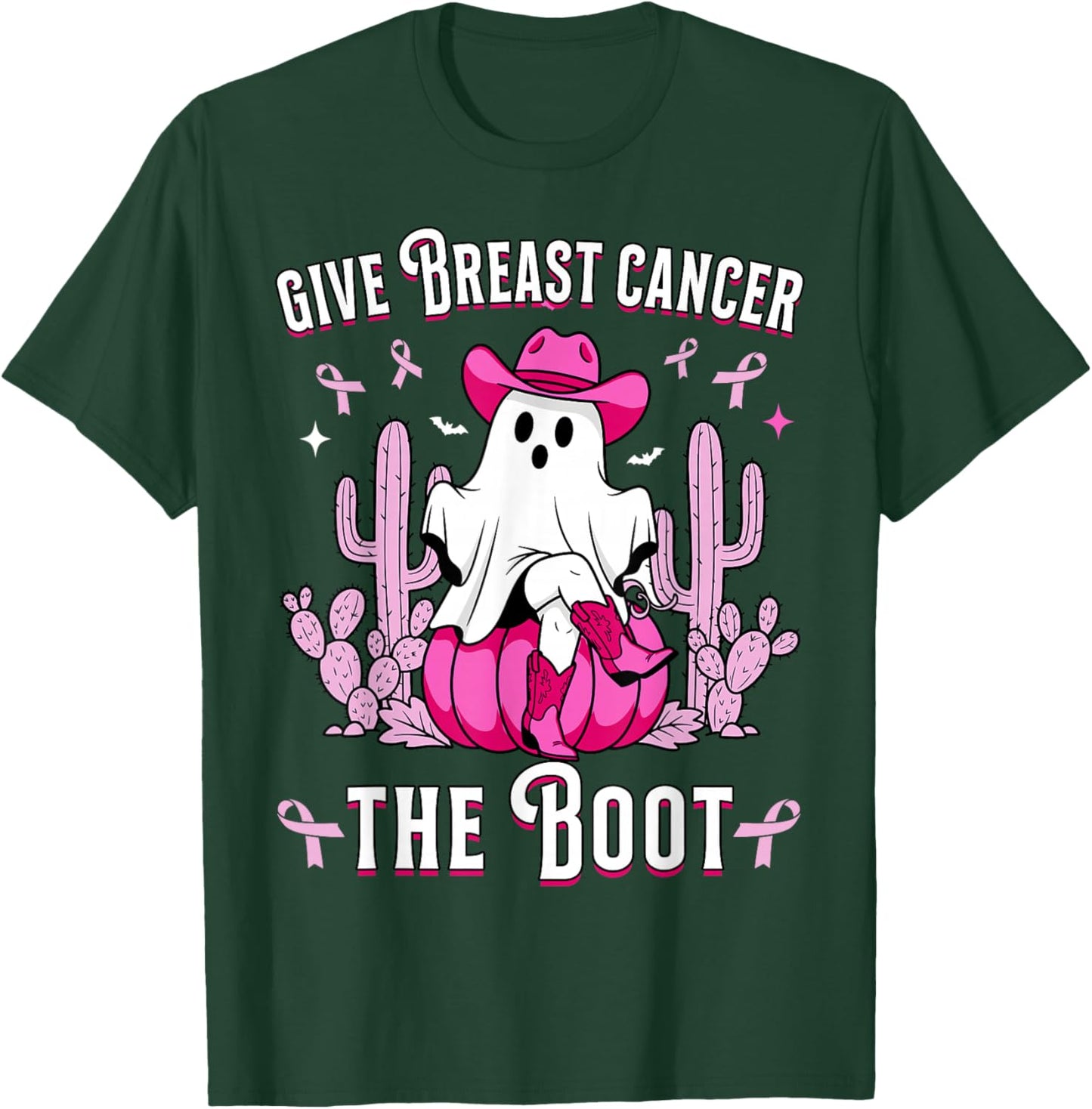 Give Breast Cancer The Boot Ghost Cowgirl Cancer Awareness T-Shirt - T-Shirt | Forest