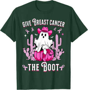 Give Breast Cancer The Boot Ghost Cowgirl Cancer Awareness T-Shirt - T-Shirt | Forest
