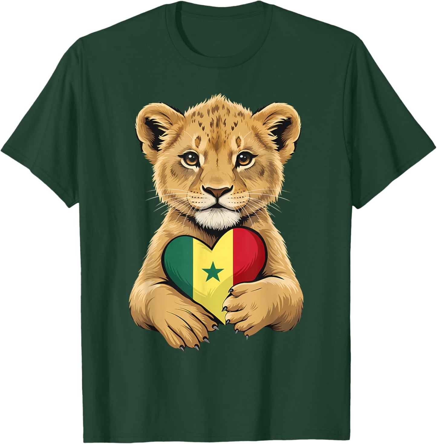 Senegal Roots Lion Heart Senegalese Flag T-Shirt - T-Shirt | Forest
