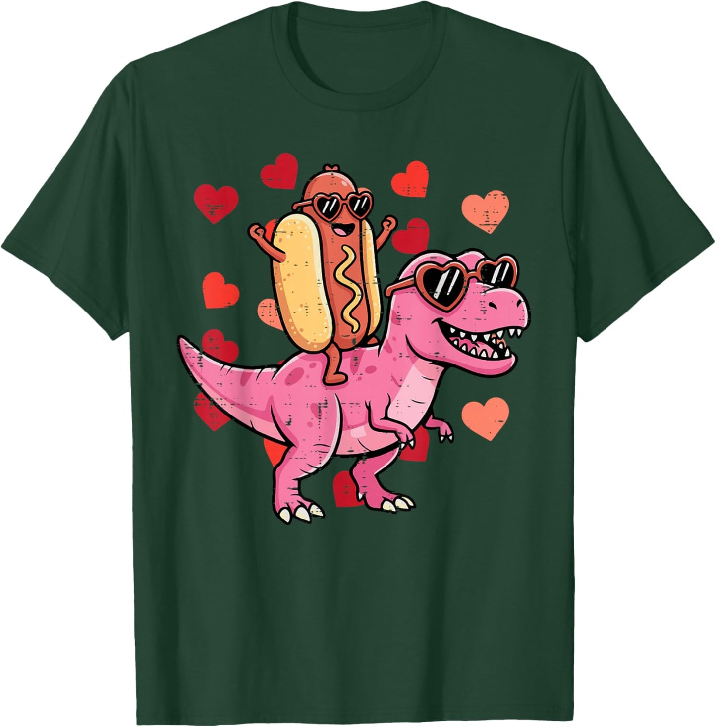 Hotdog Trex Dino Valentines Day Kids Toddler Boys Youth T-Shirt - T-Shirt | Forest